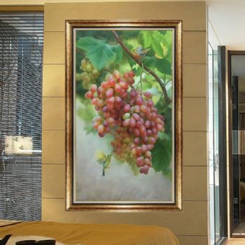 纯手绘手工 中式油画 写实油画 飞鸟与红提 家庭挂画 酒店挂画 办公室挂画