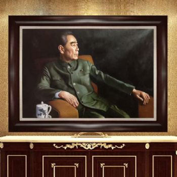 纯手绘手工 人物肖像油画 伟人 周恩来 中式油画 家庭挂画 酒店挂画 办公室挂画