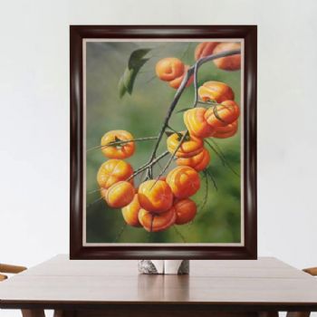 纯手绘手工 静物油画 中式油画 柿子 事事如意 家庭挂画 酒店挂画 办公室挂画