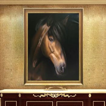 纯手绘手工 中式油画 骏马 马头 高贵气质 特别适合青年俊才 家庭挂画 酒店挂画 办公室挂画D