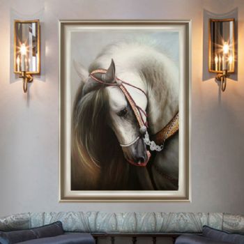 纯手绘手工 中式油画 骏马 白马 马头 高贵气质 家庭挂画 酒店挂画 办公室挂画A