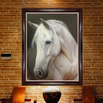 纯手绘手工 中式油画 骏马 白马 马头 高贵气质 家庭挂画 酒店挂画 办公室挂画B