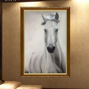 纯手绘手工 中式油画 骏马 白马 马头 高贵气质 家庭挂画 酒店挂画 办公室挂画C