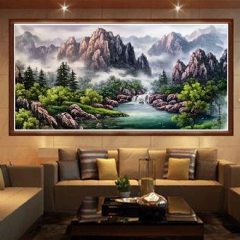 实力派画家 手绘油画 刀画 油画风景 山水油画 雄伟山势 聚宝盆 家庭挂画 酒店挂画 办公室挂画