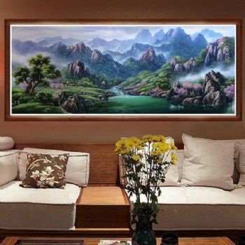 油画风景 实力派画家 手绘油画 刀画 山水油画 雄伟山势 聚宝盆 家庭挂画 酒店挂画 办公室挂画
