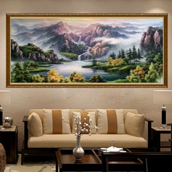 实力派画家 手绘油画 油画风景 刀画 山水油画 雄伟山势 聚宝盆 家庭挂画 办公室挂画 酒店挂画