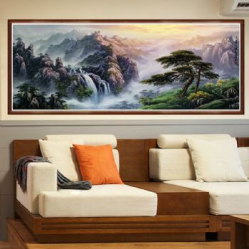 实力派画家 手绘油画 刀画 山水油画 聚宝盆 家庭挂画 办公室挂画 酒店挂画