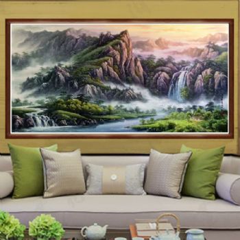 实力派画家 油画作品 刀画 山水油画 聚宝盆 家庭挂画 办公室挂画 酒店挂画