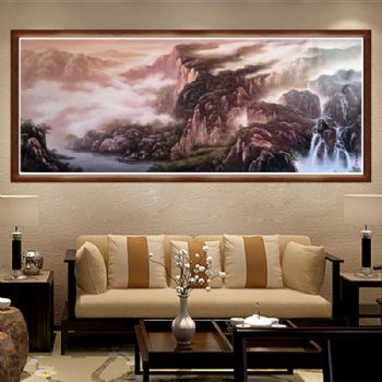 实力派画家 手绘油画 刀画 山水油画 聚宝盆 家庭挂画 办公室挂画 酒店挂画