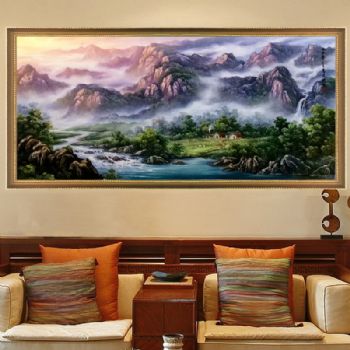 实力派画家 手绘油画 刀画 山水油画 聚宝盆 油画风景家庭挂画 办公室挂画 酒店挂画 油画风景