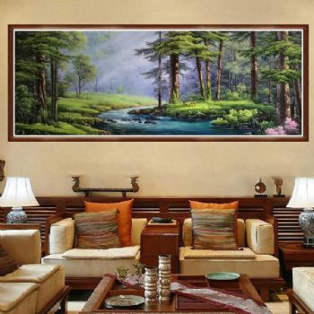 实力派画家 手绘油画 刀画 山水油画 森林与小鹿 家庭挂画 油画风景 办公室挂画 酒店挂画