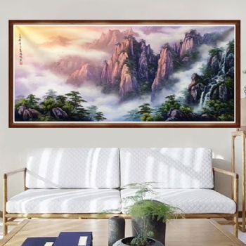 实力派画家 手绘油画 刀画 山水油画 聚宝盆 家庭挂画 办公室挂画 油画风景 油画风景