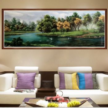 实力派画家 手绘油画 油画风景 刀画 山水油画 森林 水流 天鹅 家庭挂画 办公室挂画 酒店挂画