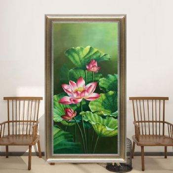 纯手绘手工 荷花美景 中式油画 家庭挂画 酒店挂画 办公室挂画C