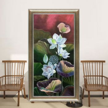 纯手绘手工 荷花美景 中式油画 家庭挂画 酒店挂画 办公室挂画D