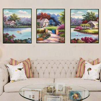 纯手绘手工 精美风景托马斯油画 三联油画 家庭挂画 酒店挂画