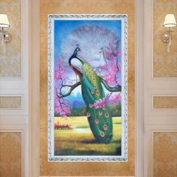 纯手工手绘油画欧式中式客厅玄关走廊卧室挂画孔雀风景有框装饰画B