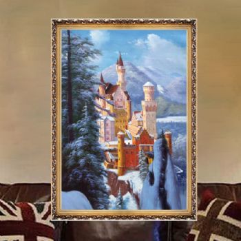 油画风景手绘大幅现代餐客厅卧室填色画 雪山城堡