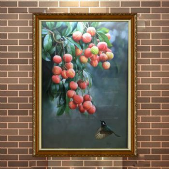 中式写实油画 效果非常漂亮 荔枝与小鸟 十五年功底画师绘画 欢迎预订