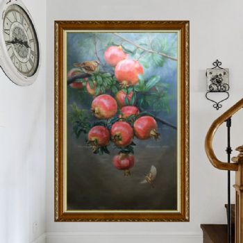 中式写实油画 效果非常漂亮 石榴 小鸟 十五年功底画师绘画 欢迎预订