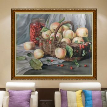 中式写实油画 效果非常漂亮 竹藤篮子 桃  十五年功底画师绘画 欢迎预订