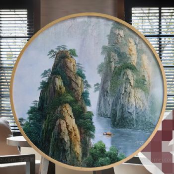 手绘刀画 山水画 圆形油画 60*60CM 作品非常漂亮 立体感很强 家庭挂画002