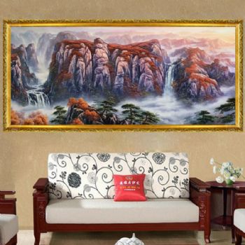 实力派画家 手绘油画 大芬油画村刀画 山水油画 云海 迎客松 雄伟山势 气势磅礴 聚宝盆 油画风景 企业挂画