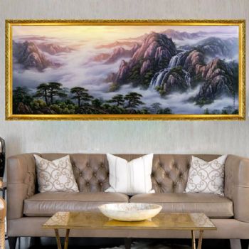 油画风景实力派画家 手绘油画 刀画 山水油画 云海 迎客松 雄伟山势 家庭挂画