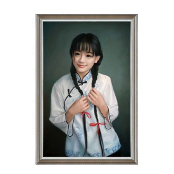 纯手绘手工 人物油画 可爱纯朴女孩  线条框 客厅挂画 卧室挂画 大小支持定制