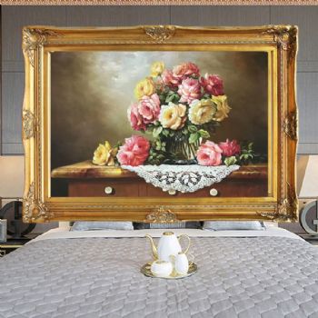 手绘油画欧式花卉美式壁画客厅玄关挂画C