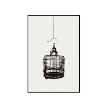 鸟笼艺术高档轻奢晶瓷画装饰画铝合金框现代简约客厅样板房抽象玄关走廊挂画