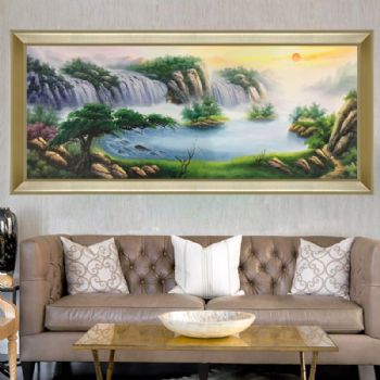 聚宝盆油画纯手绘中式欧式山水风景客厅装饰画办公室壁画风水挂画