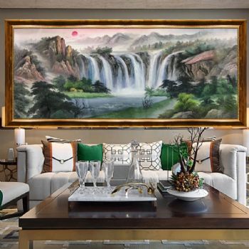 聚宝盆油画纯手绘中式欧式山水风景客厅装饰画办公室壁画风水挂画