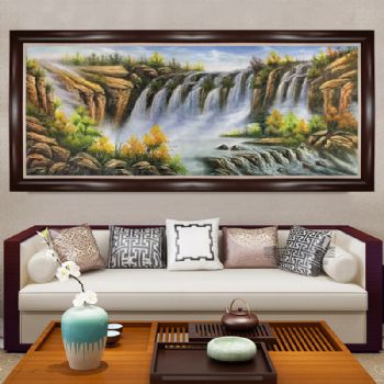 聚宝盆油画纯手绘中式欧式山水风景客厅装饰画办公室壁画风水挂画