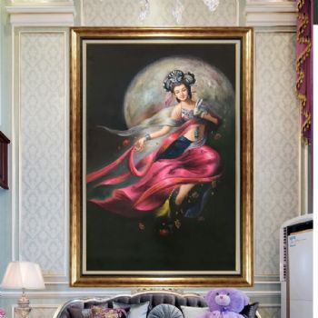 新中式客厅玄关装饰画敦煌壁飞天观音手绘油画 B