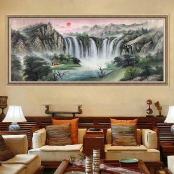 聚宝盆油画纯手绘中式欧式山水风景客厅装饰画办公室壁画风水挂画