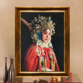 中国风北京特色京剧脸谱国色天香穆桂英精品手绘油画