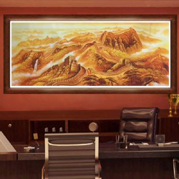 中式装饰画客厅办公室书房油画纯手绘山水风景 万里长城 C