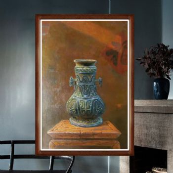 古典中式客厅玄关装饰画青铜器手绘油画