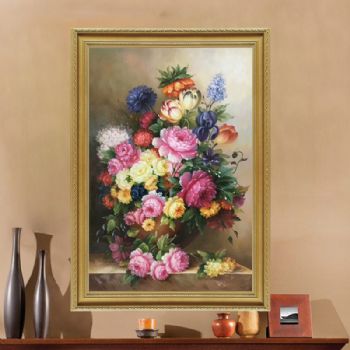 手绘油画欧式油画花卉美式壁画客厅玄关挂画酒店挂画