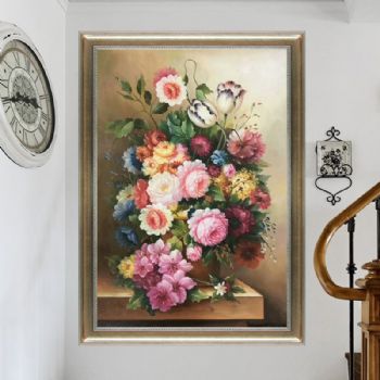 手绘油画欧式油画花卉美式壁画客厅玄关挂画酒店挂画