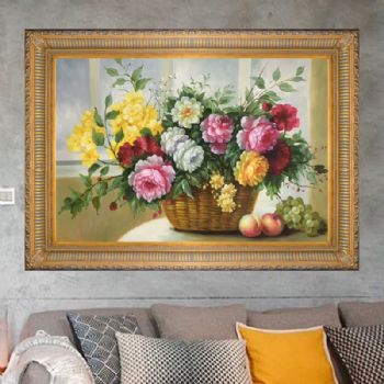 手绘油画欧式花卉美式壁画客厅玄关挂画