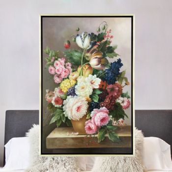 手绘油画欧式花卉美式壁画客厅玄关挂画