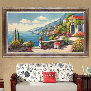 纯手绘欧式地中海风景油画客厅装饰画沙发背景墙挂画卧室餐厅壁画