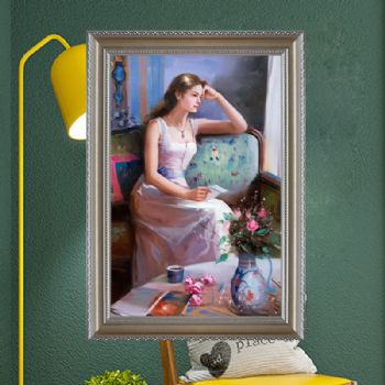 思索中的女孩人物油画会所装饰画客厅挂画卧室挂画欧美人物画手绘油画