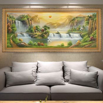 聚宝盆油画纯手绘中式欧式山水风景客厅装饰画办公室壁画风水挂画