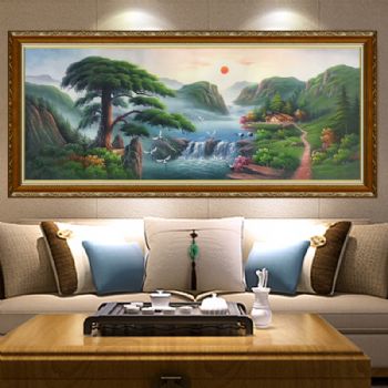 聚宝盆油画纯手绘中式欧式山水风景客厅装饰画办公室壁画风水挂画