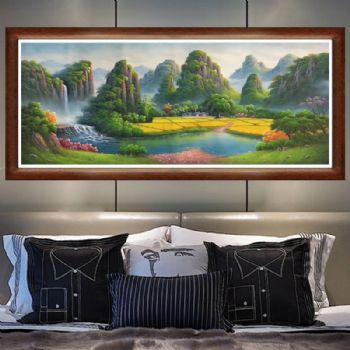 聚宝盆油画纯手绘中式欧式山水风景客厅装饰画办公室壁画风水挂画