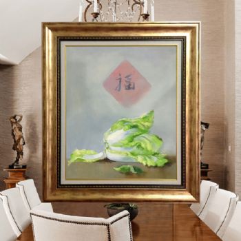 纯手绘静物油画现代田园中式餐厅装饰画客厅挂画白菜