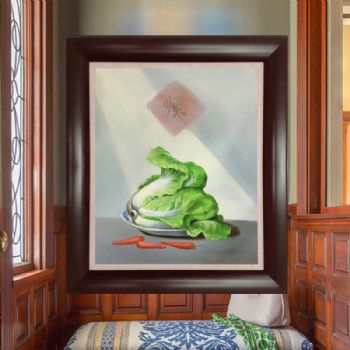 纯手绘静物油画现代田园中式餐厅装饰画客厅挂画白菜